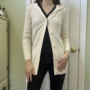 Cream Hooded Cardigan Sweater